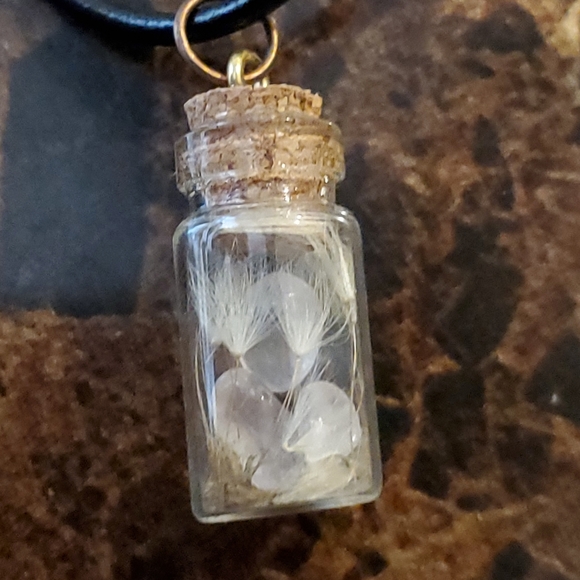 Rose Quartz Dandelion Love Wish Charm Necklace Withcraft Pagan Wiccan - Picture 2 of 8